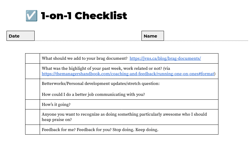 ☑️ My 1-on-1 checklist